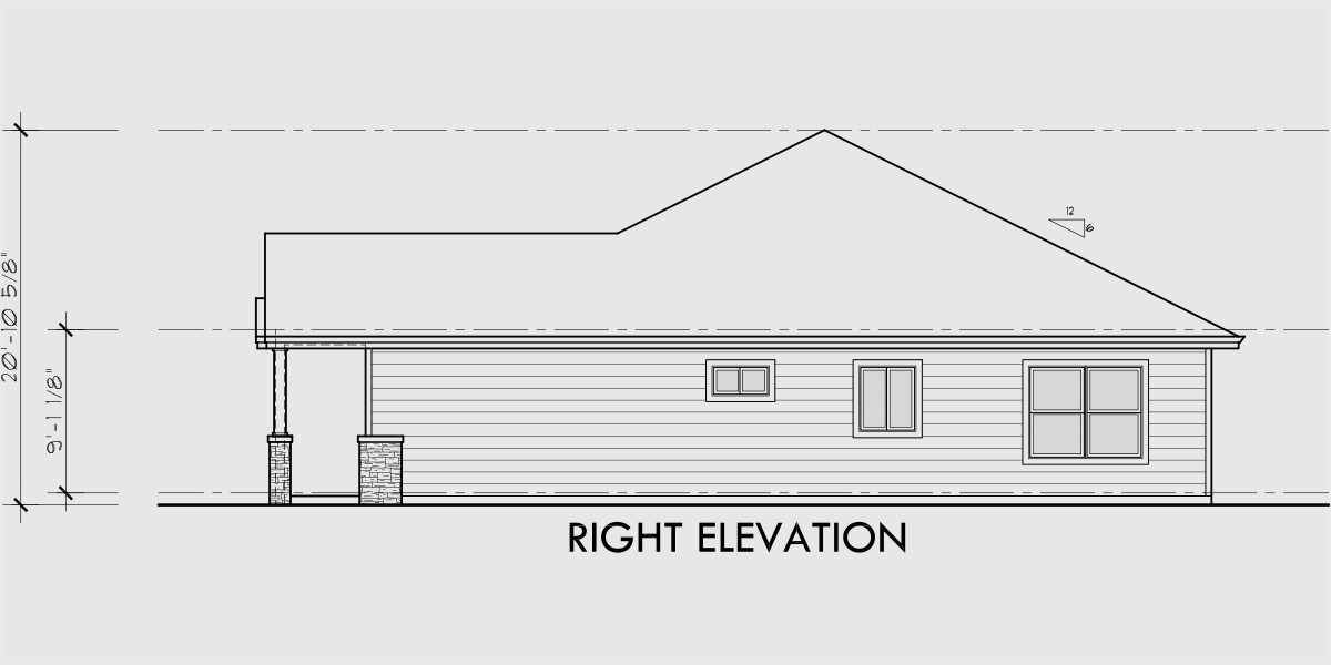 House rear elevation view for D-666 Single level duplex 2 car garage 3 bedroom D-666