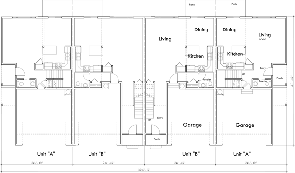 Main Floor Plan 2 for F-614 Two Story Modern Town House Plan with 2 Car Garage F-614