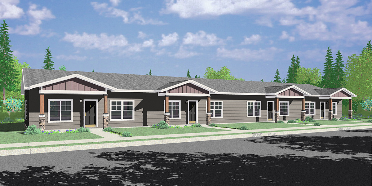 F-618 One Level 4 Plex Townhouse Housing Plan: 2 Bed, 2 Bath F-618 