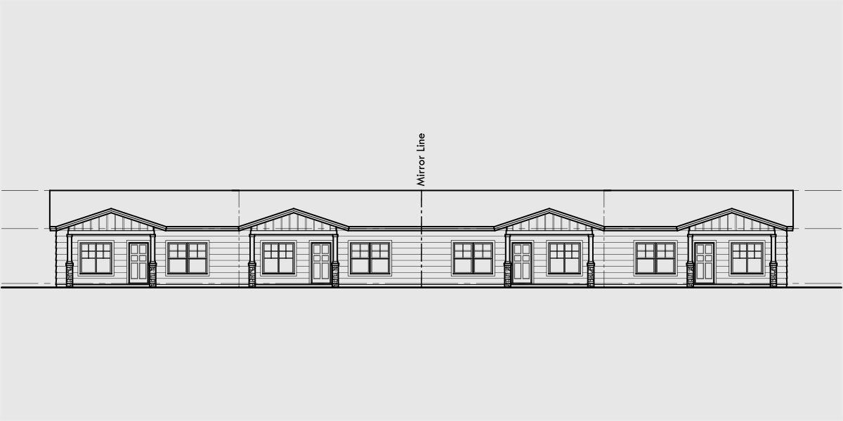 House side elevation view for F-618 One level single story 2 bed 2 bath 4 plex town house F-618