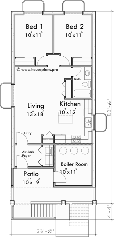 Triplex House Plan For Narrow Lot Stacked Units 