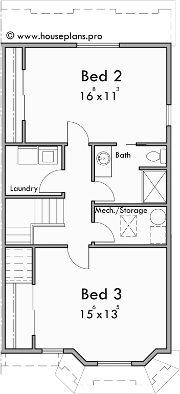 Upper Floor Plan for D-665 Wheelchair Accessible Duplex Housing Plan with Main Floor Bedroom D-665