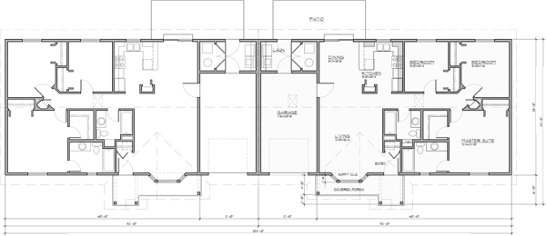 Main Floor Plan 2 for D-643 Ranch Duplex House Plan: 3 Bedroom, 2 Bath D-643