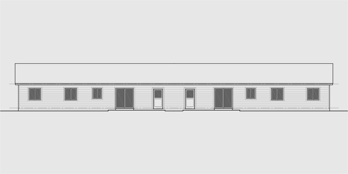 House side elevation view for D-643 3 bedroom 2 bath ranch duplex house plan, D-643