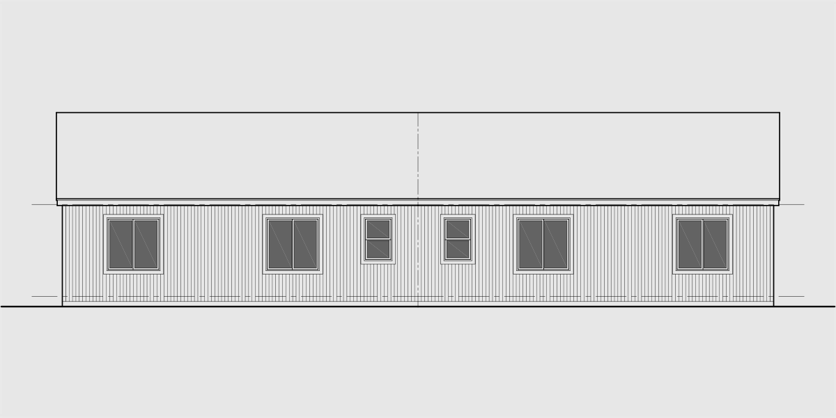 House side elevation view for D-663 3 bedroom 2 bath ranch duplex house plan, with garage, D-663