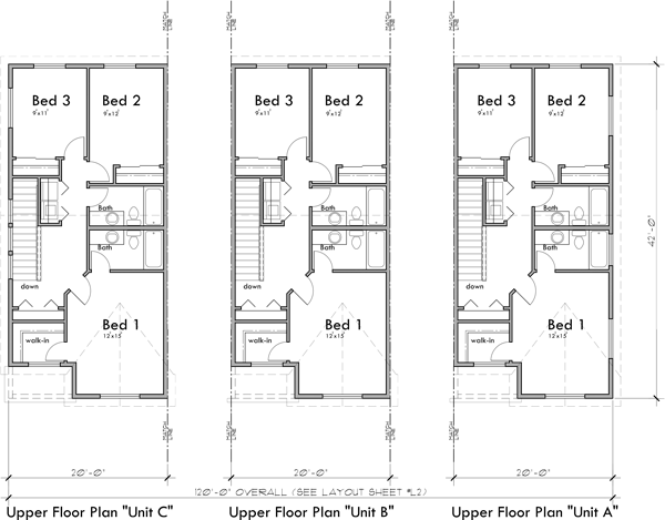 Craftsman Town House Plan, 3 Bedroom 2.5 Bath, With Garage