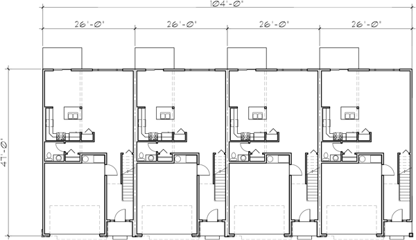 Main Floor Plan 2 for F-622 4 Unit, 2 Story Modern Town House Plan F-622