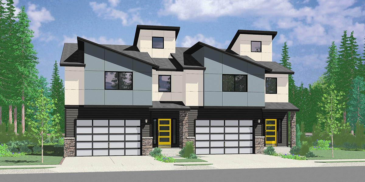 D-668 2 Unit Modern Town House Plan D-668