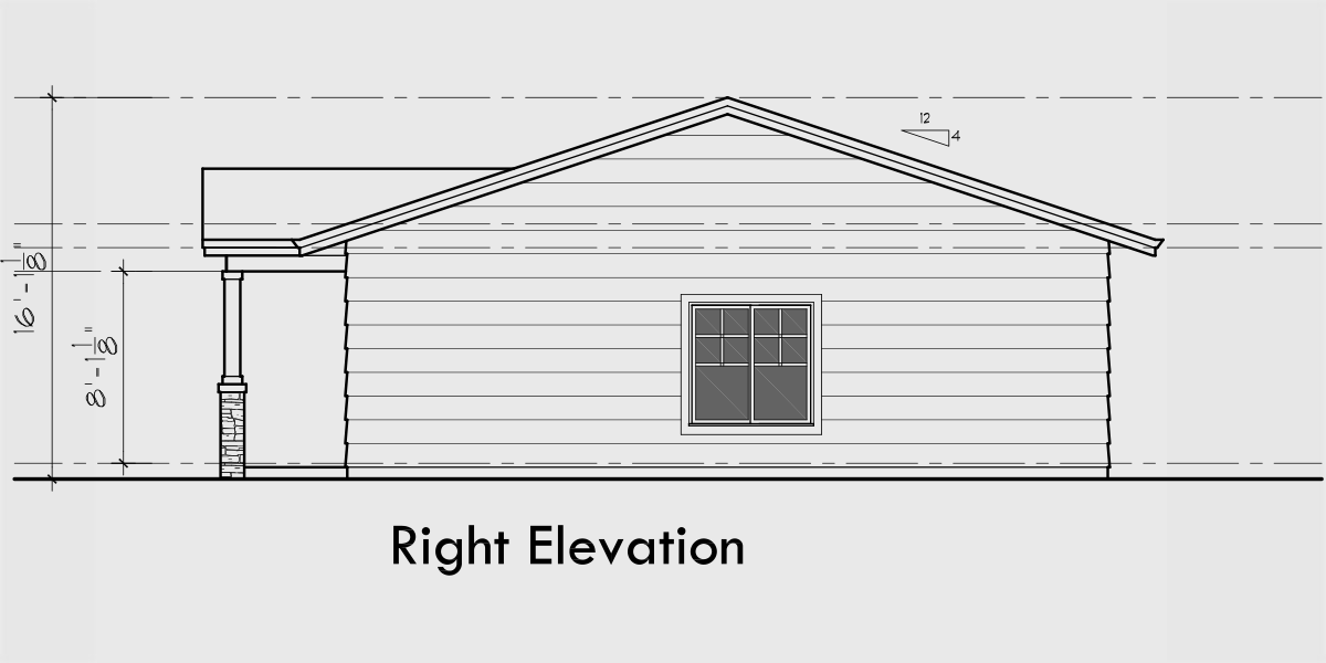 House rear elevation view for D-672 One level single story 2 bedroom 2 bathroom duplex house plan D-672