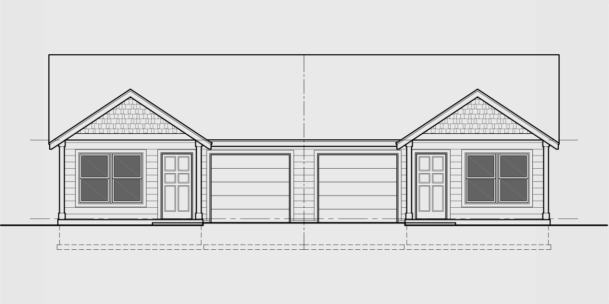 House front drawing elevation view for D-678 25 ft wide duplex house plan with garage 3 bed 2 bath plan D-678
