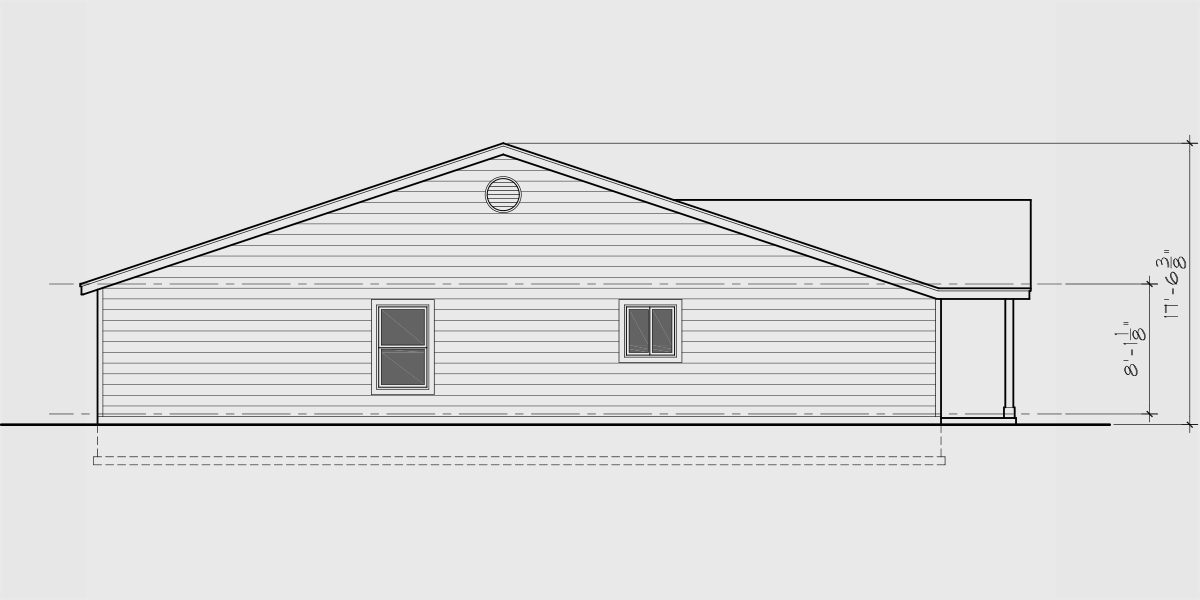House rear elevation view for D-678 25 ft wide duplex house plan with garage 3 bed 2 bath plan D-678