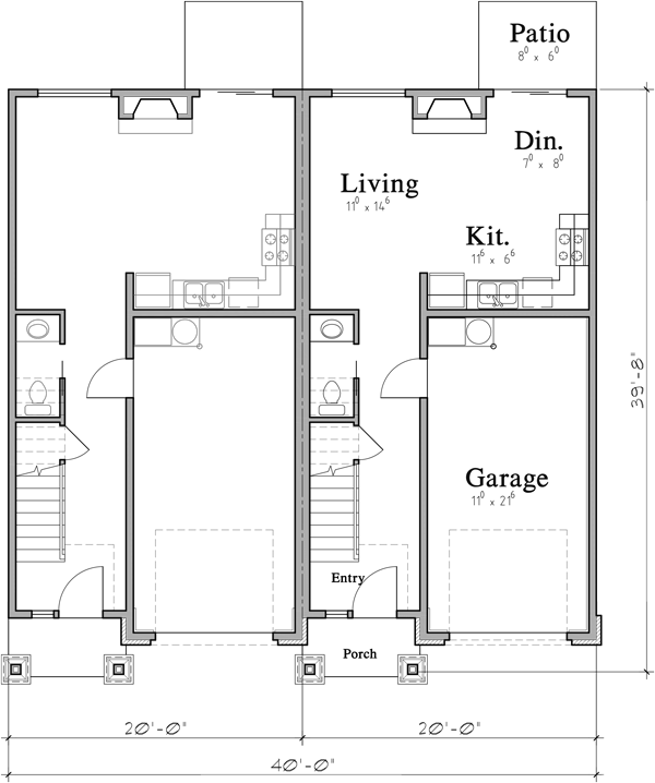 Main Floor Plan 2 for D-680 Designer Materials on Exterior Custom Duplex D-680