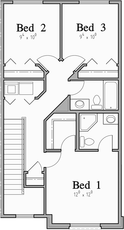 Upper Floor Plan for D-680 Designer Materials on Exterior Custom Duplex D-680