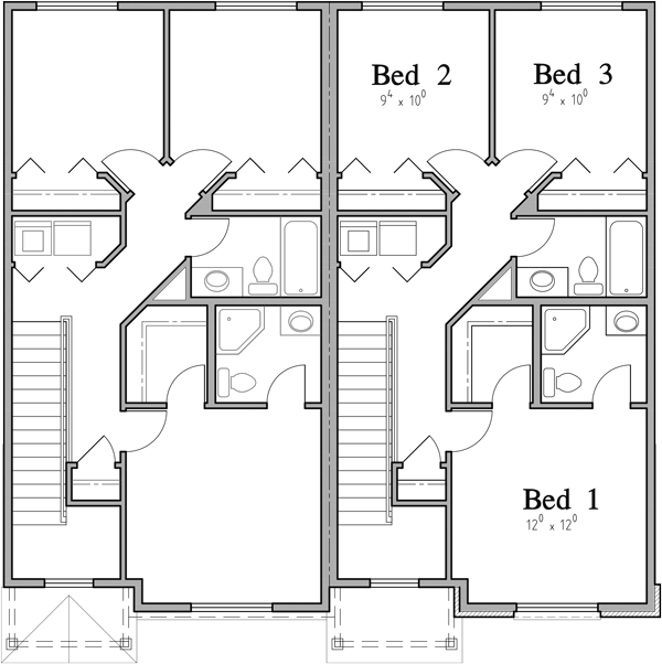 Upper Floor Plan 2 for Designer Materials on Exterior Custom Duplex D-680