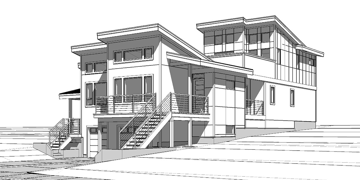 D-676 Modern Duplex house plan for great view lots