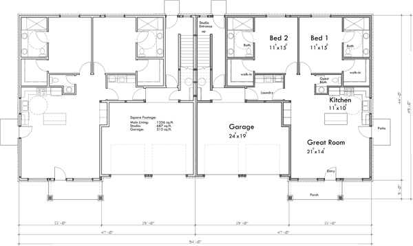 Main Floor Plan for D-685 Senior living with caretaker studio D-685