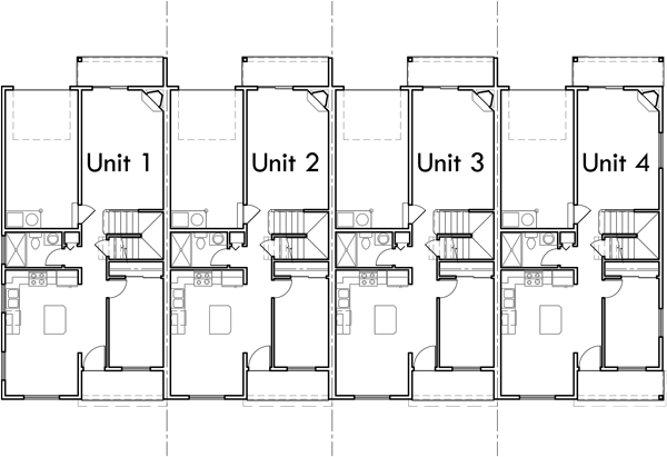 Main Floor Plan 2 for F-626 4 unit town house plan with rear garage and main floor bedroom F-626