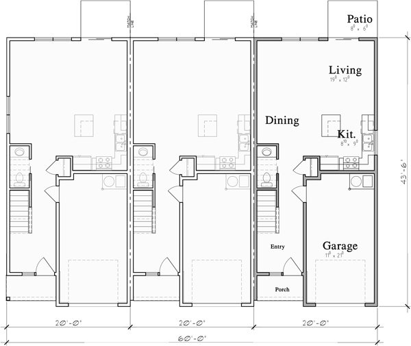 Main Floor Plan for N-746 Nine unit town house plan N-746