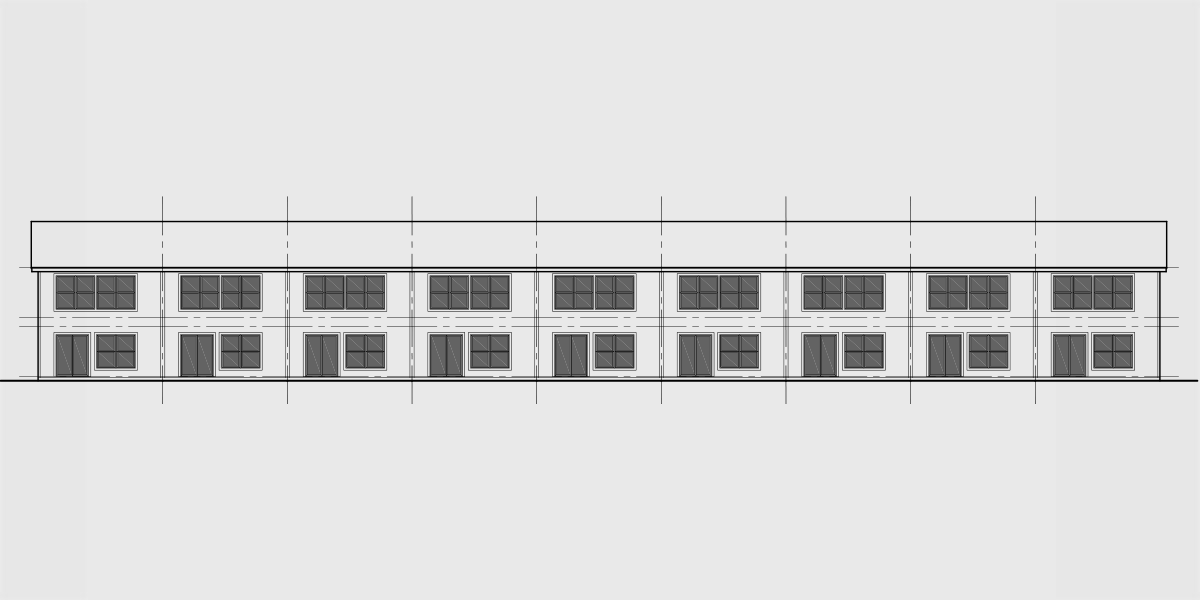 House rear elevation view for N-746 Nine unit town house plan N-746