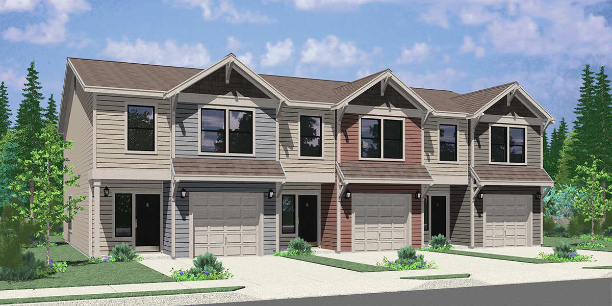 T-433 Triplex town house plan w/ 2 hour party wall