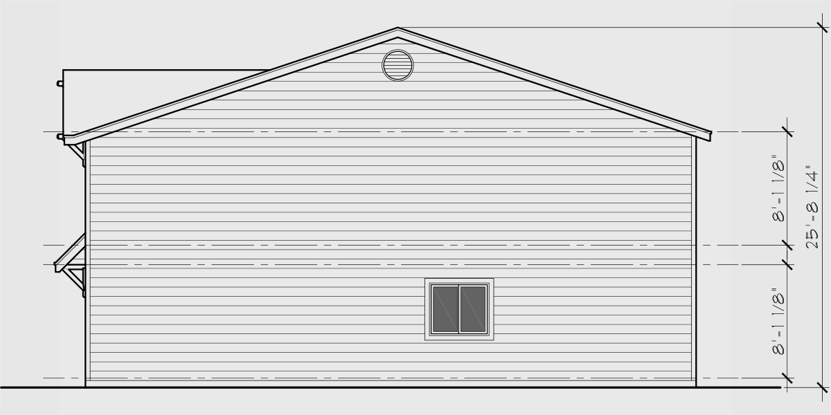 House rear elevation view for T-433 Triplex town house plan w/ 2 hour party wall