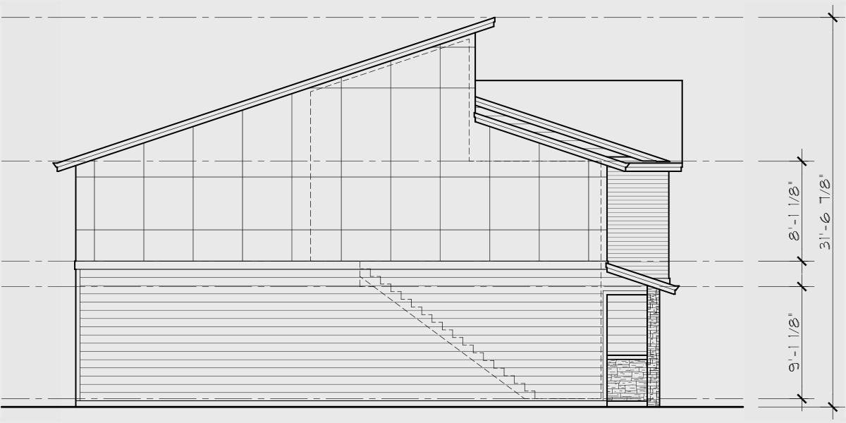 House rear elevation view for F-625 Modern four plex house with 2 car garage F-625