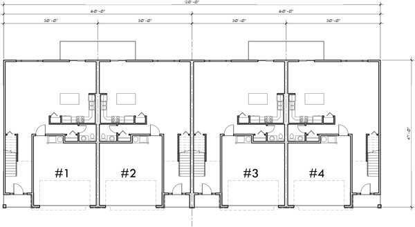 Main Floor Plan 2 for F-625 Modern four plex house with 2 car garage F-625