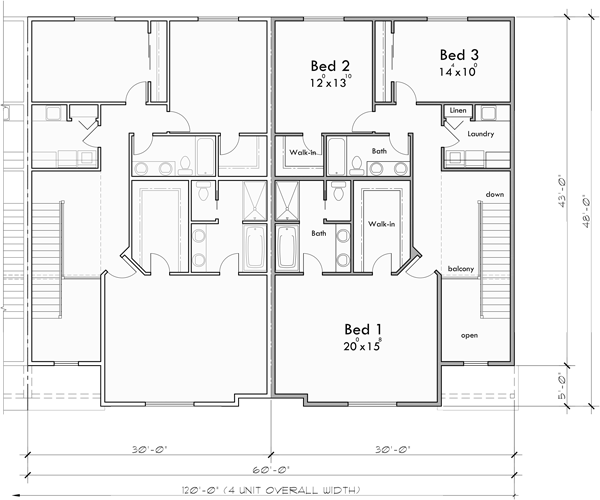 Modern Four Plex House With 2 Car Garage F625