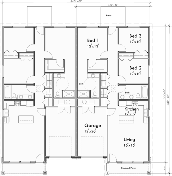 Main Floor Plan for D-688 Discover our stunning duplex house plans with 36