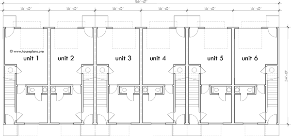 Lower Floor Plan 2 for Discover the perfect 6-plex town house plans for your needs, complete with narrow 16 ft wide units. Whether you're a homeowner or builder, create with confidence!