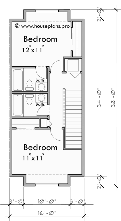 Upper Floor Plan for S-747 Discover the perfect 6-plex town house plans for your needs, complete with narrow 16 ft wide units. Whether you're a homeowner or builder, create with confidence!