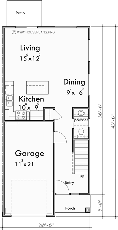 Main Floor Plan for D-693 Modern duplex house plan D-693