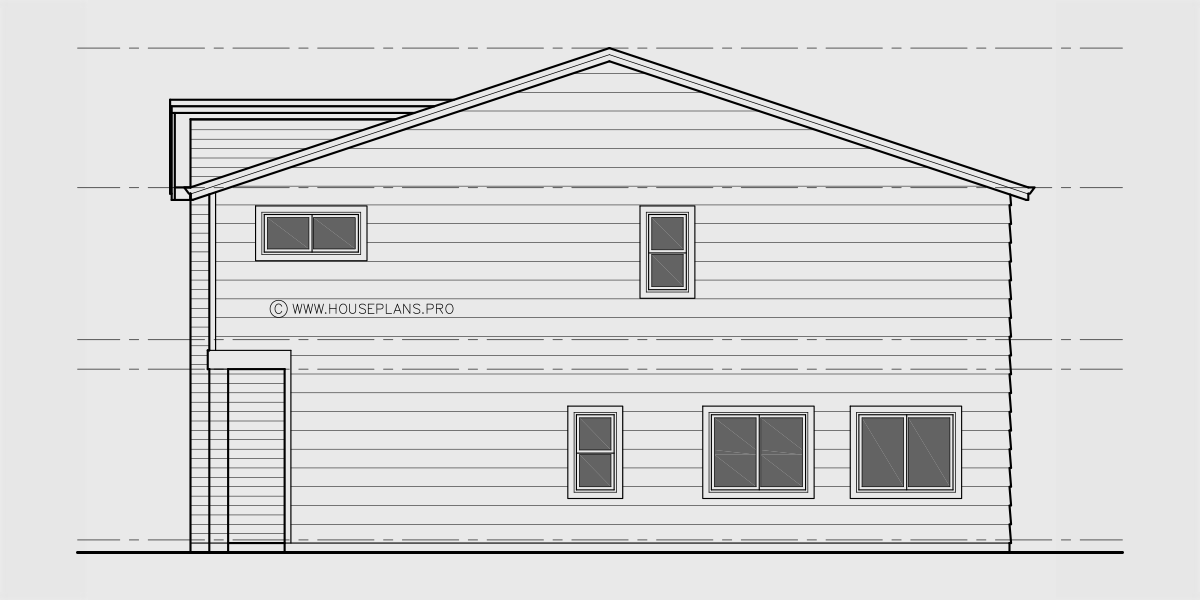 House rear elevation view for D-693 Modern duplex house plan D-693