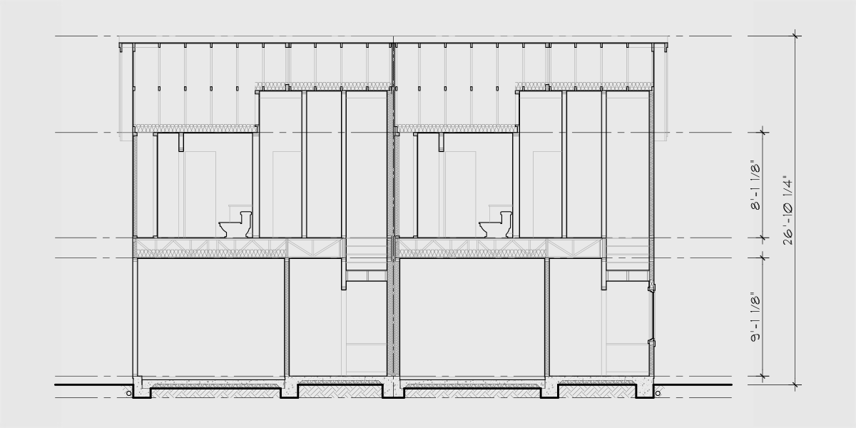 House rear elevation view for D-693 Modern duplex house plan D-693