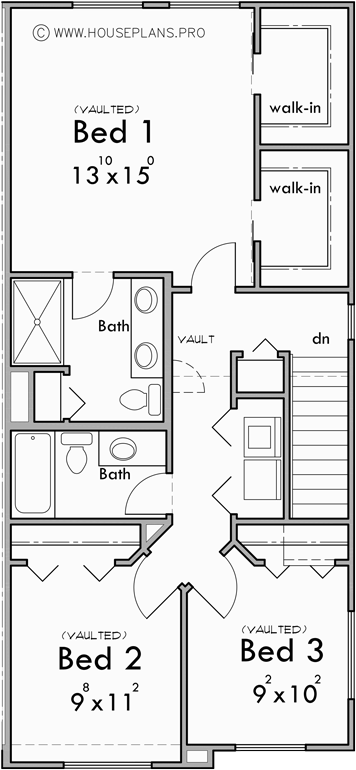 Upper Floor Plan for D-693 Modern duplex house plan D-693