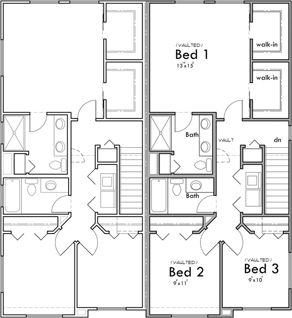 Upper Floor Plan 2 for Modern duplex house plan D-693