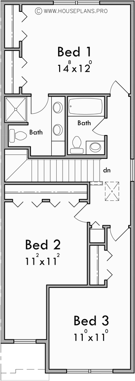 Upper Floor Plan 2 for Discover the perfect blend of form and function with our narrow townhouse 4 unit plans. Architectural innovation awaits. Join us in building the future of housing!