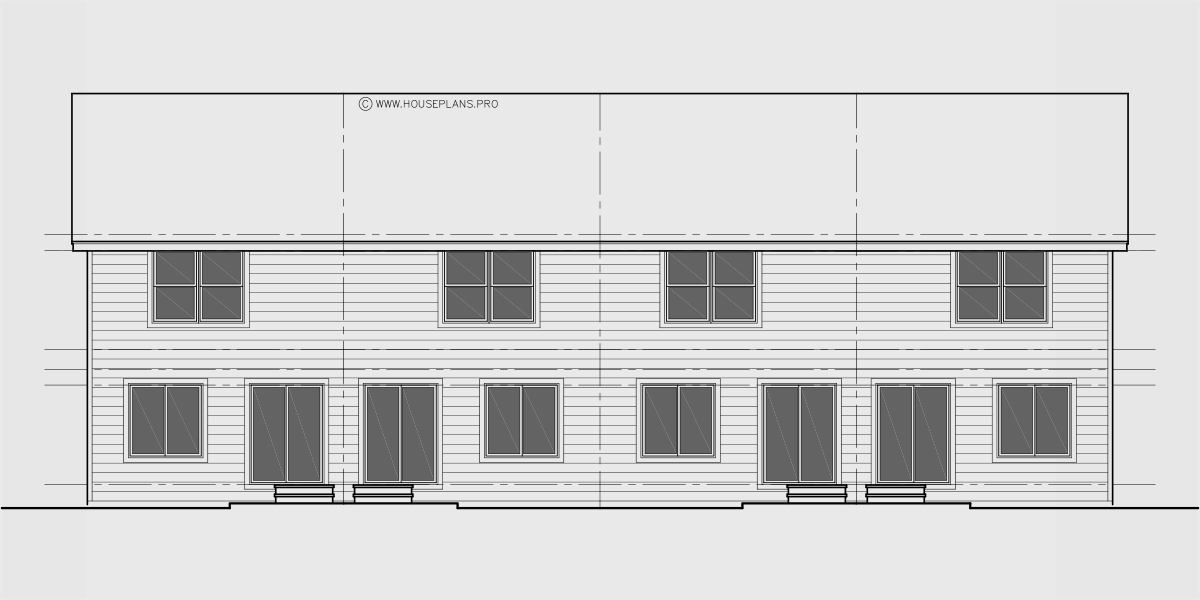 House side elevation view for F-629 Narrow town house 4 unit plan front elevation F-629