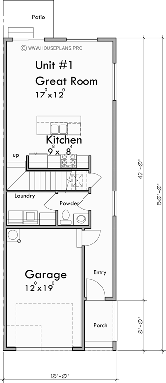 Main Floor Plan 2 for F-629 Discover the perfect blend of form and function with our narrow townhouse 4 unit plans. Architectural innovation awaits. Join us in building the future of housing!