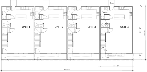 Main Floor Plan 2 for F-634 4 plex, 3 bedroom, no garage, F-634