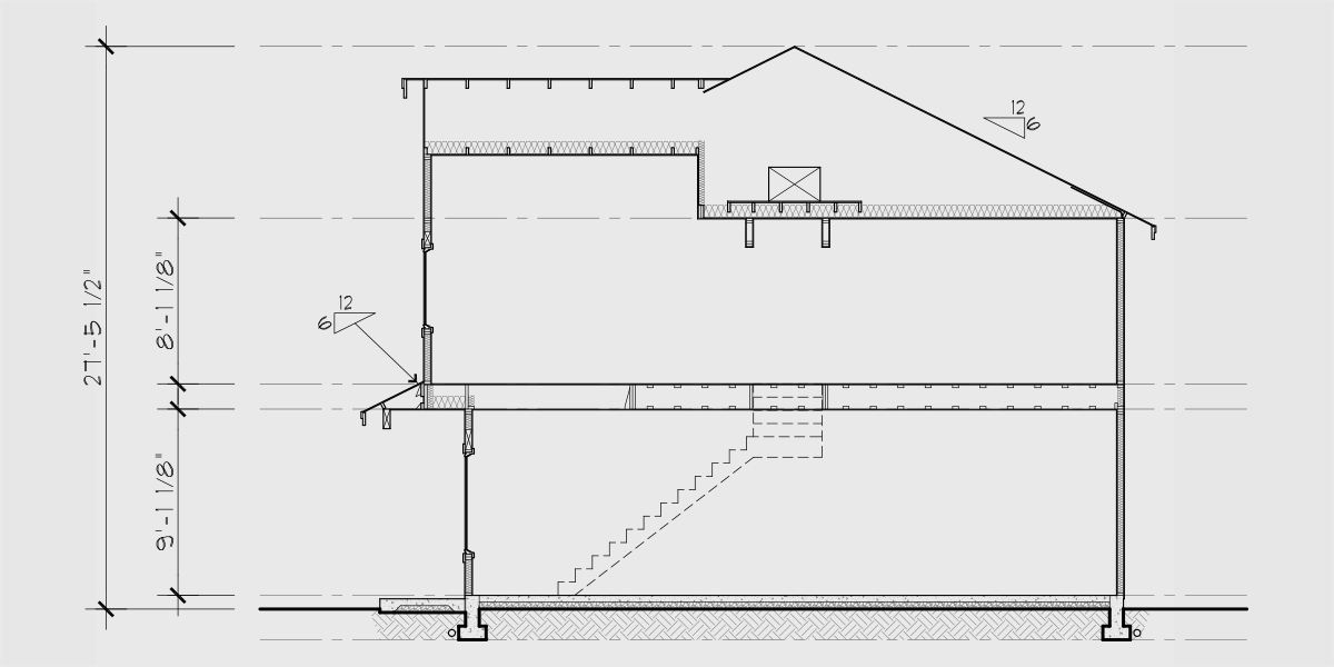 House rear elevation view for F-634 4 plex, 3 bedroom, no garage, F-634