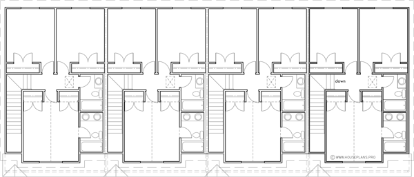 Upper Floor Plan 2 for Create your ideal living space with our contemporary 4-plex townhouse layouts. Three bedrooms, no garage needed. Design with us! 