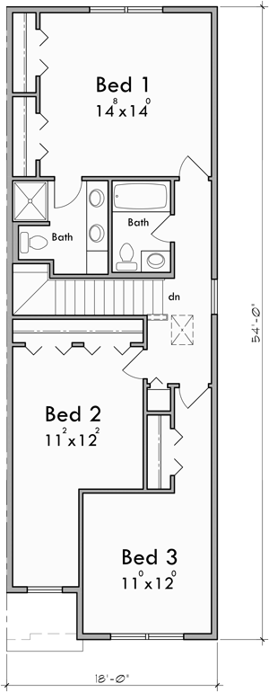 Upper Floor Plan for D-705 Front elevation brilliance meets space efficiency in our narrow 36 ft wide duplex plans. Whether you're building or renovating, envision your future home. Act now!