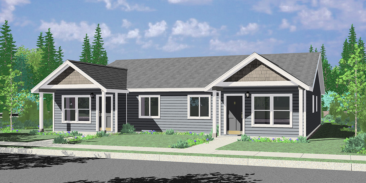 D-700 Create a lasting impression with our contemporary narrow ranch duplex plans. Explore the perfect 3BD 2 Bath design for your needs. Design with us!