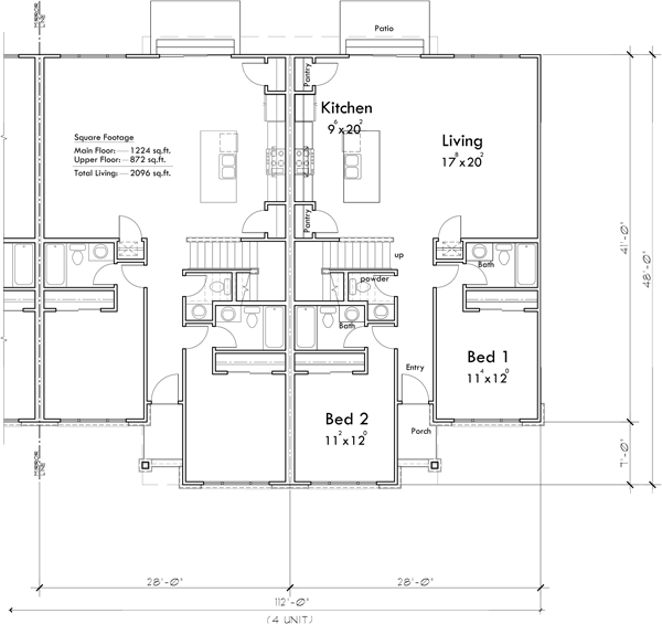 Main Floor Plan for F-636 5 bedroom 5 and one half bathroom student living F-636