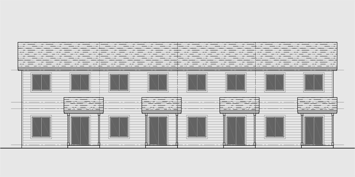 House side elevation view for F-641 4 plex town house, open floor plan, kitchen island, F-641