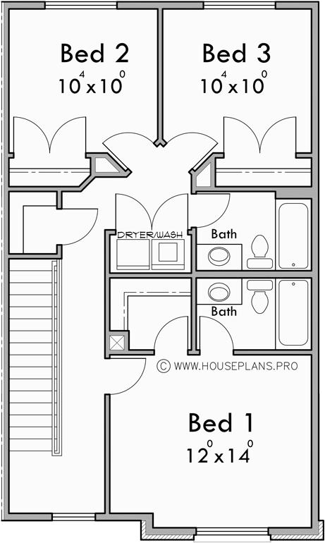 Upper Floor Plan for F-641 Invest in a spacious 4-plex townhouse with open floor plans and kitchen islands. Architectural innovation awaits. Join us in building the future of housing! 