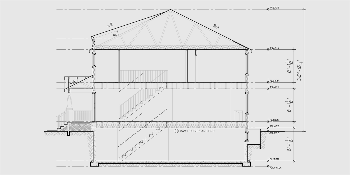 House rear elevation view for FV-643 Luxury town house plan with basement FV-643