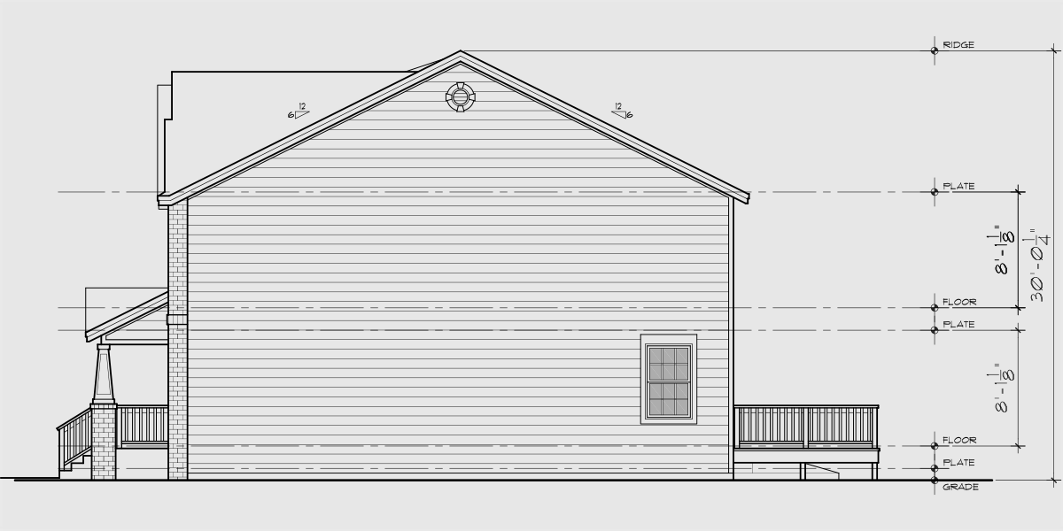 House rear elevation view for FV-643 Luxury town house plan with basement FV-643