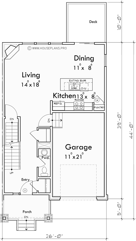 Main Floor Plan for FV-643 Builders and homeowners, explore our collection of luxury townhouse plans, each featuring a basement for added space and functionality. Start your project today!